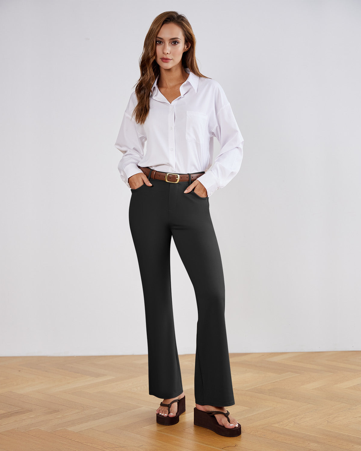 Black Tailored Stretch Flare Trousers front view