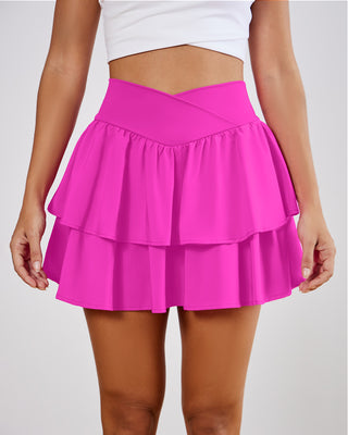 Crossover V-Waist Double Ruffle Tennis Skort