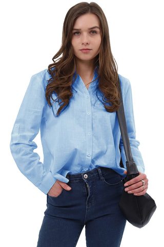 Linen-Blend V-Neck Blouse