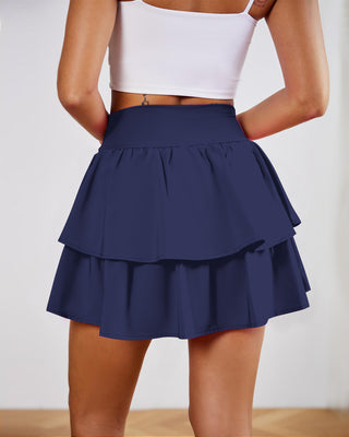 Crossover V-Waist Double Ruffle Tennis Skort