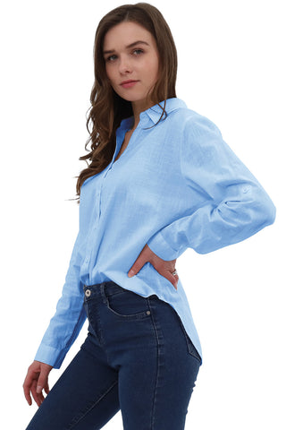 Linen-Blend V-Neck Blouse