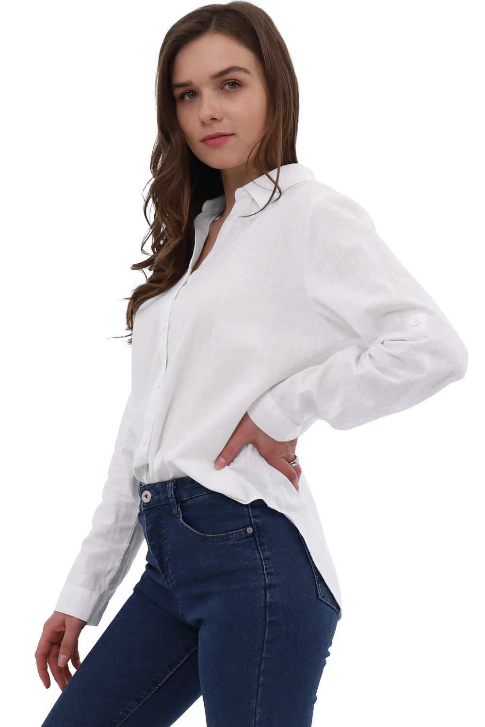 Linen-Blend V-Neck Blouse