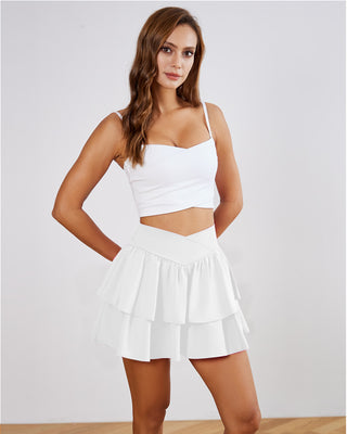 Crossover V-Waist Double Ruffle Tennis Skort