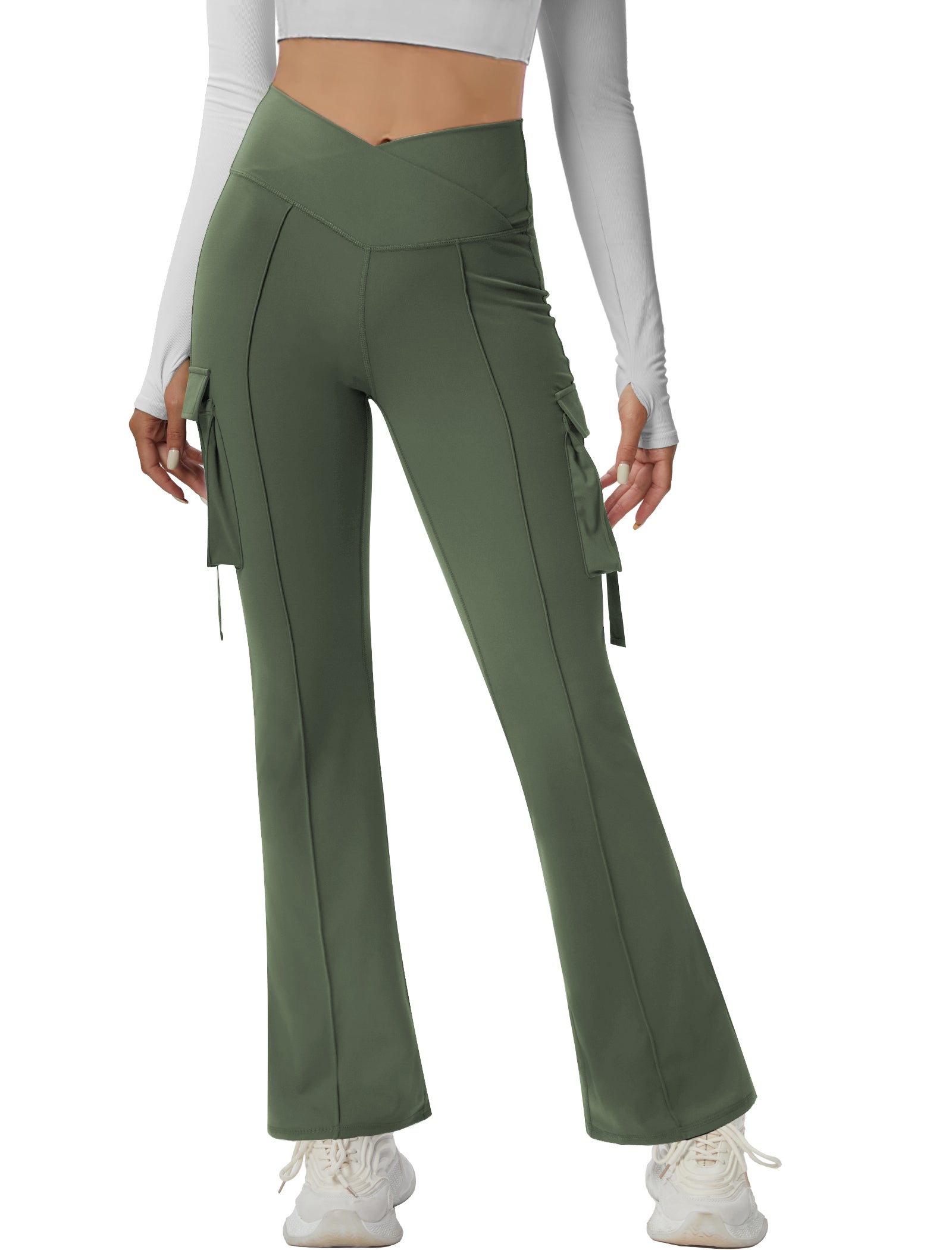 V Waist Cargo Flare Pants