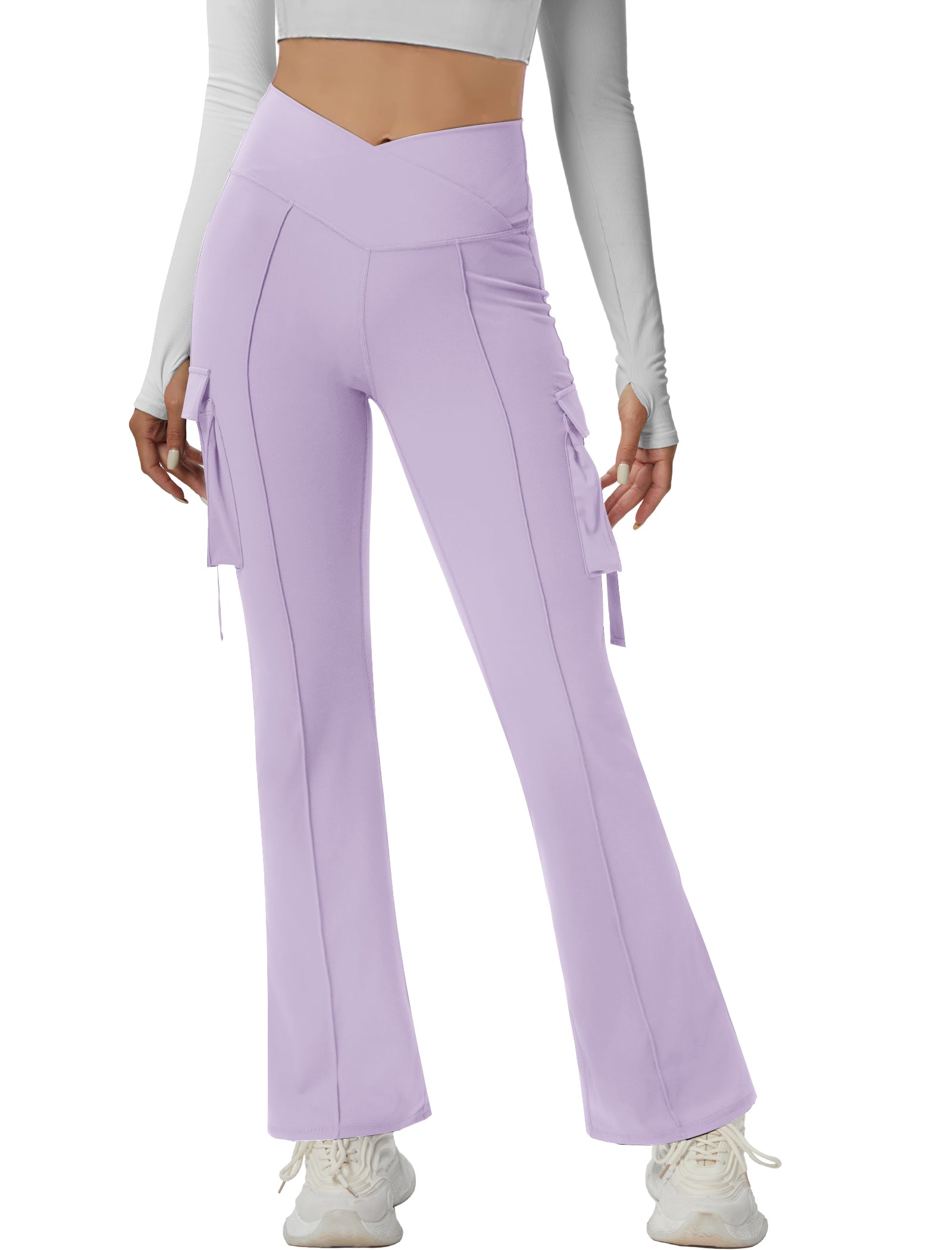 V Waist Cargo Flare Pants