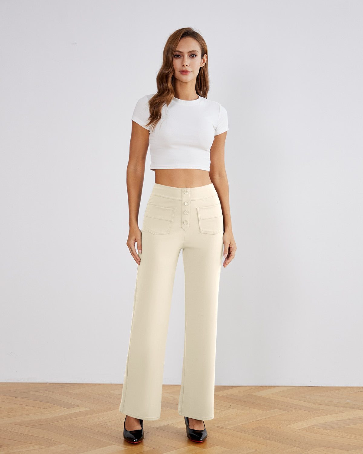 SwanSoft™ Multi-Button Straight Trousers