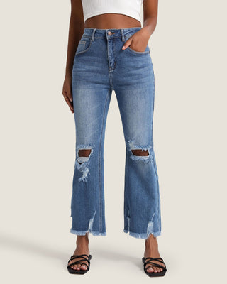 High Waist Distressed Flare Jeans