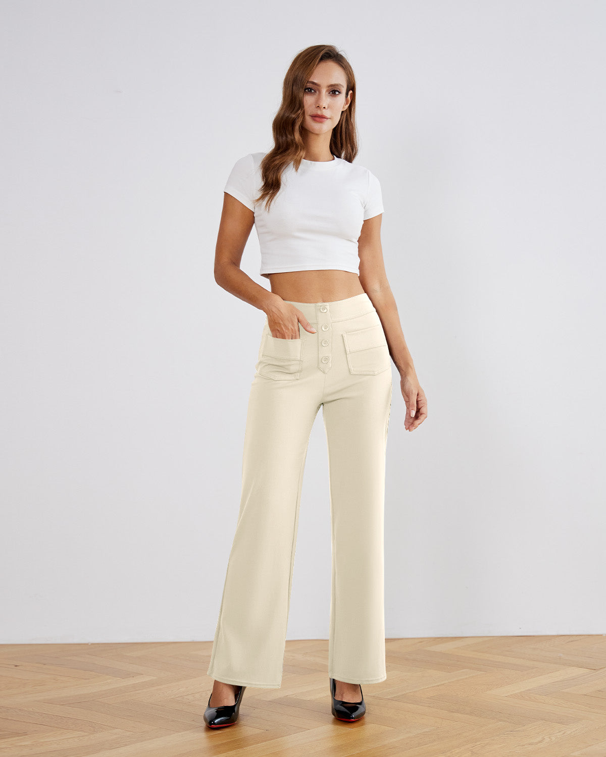SwanSoft™ Multi-Button Straight Trousers