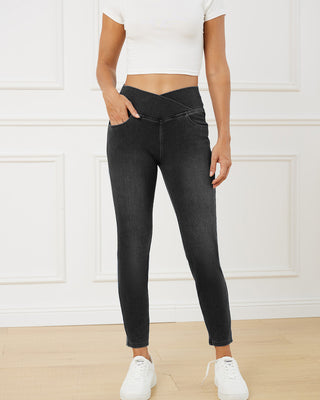 Crossover Waist Stretch Denim Jeggings