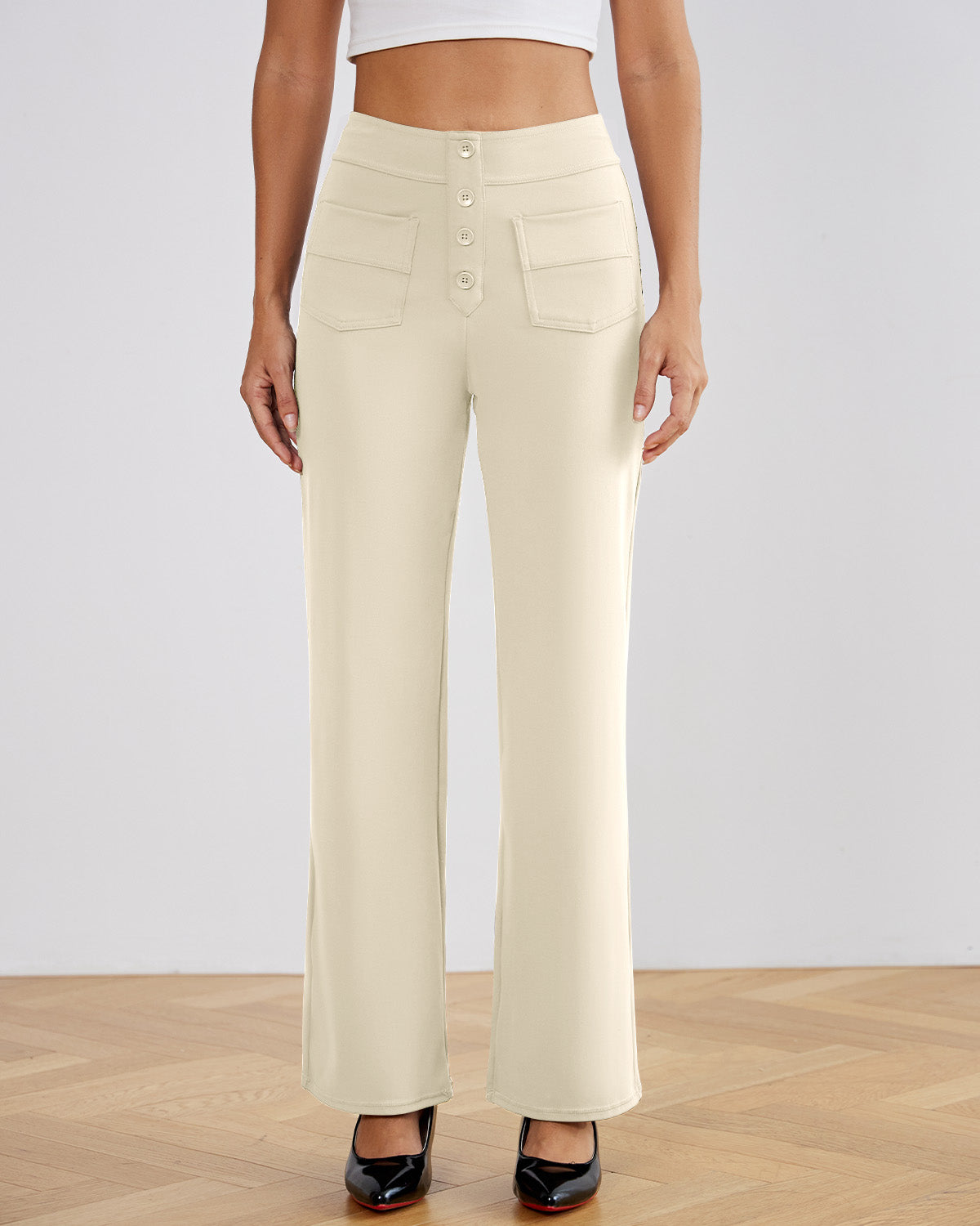 SwanSoft™ Multi-Button Straight Trousers