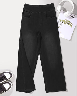 Elastic Pull-On Wide Jeans
