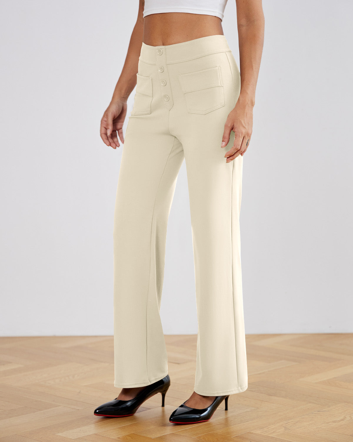 SwanSoft™ Multi-Button Straight Trousers