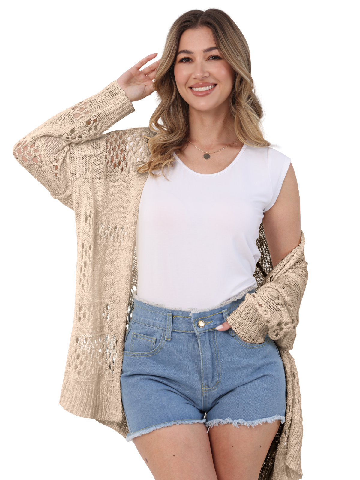 Lattice Weave Open Cardigan