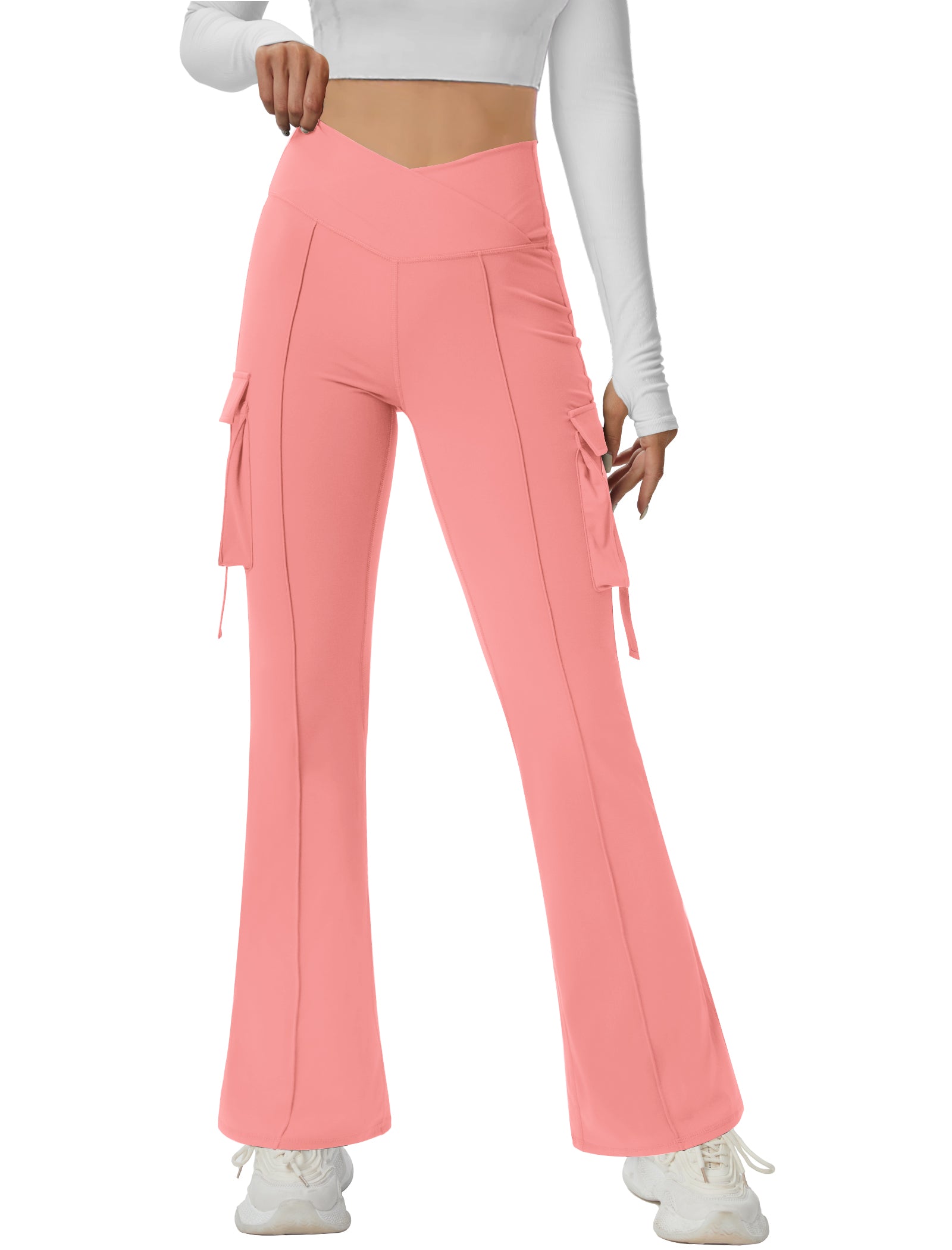 V Waist Cargo Flare Pants