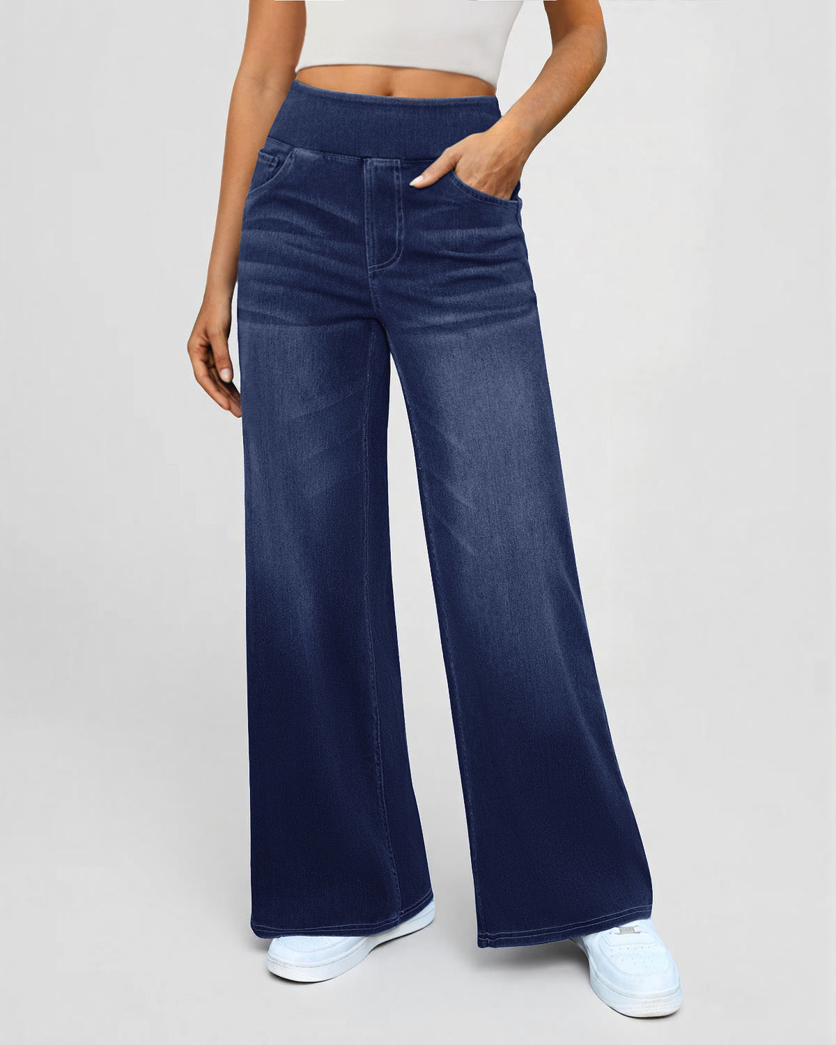 Elastic Pull-On Wide Jeans