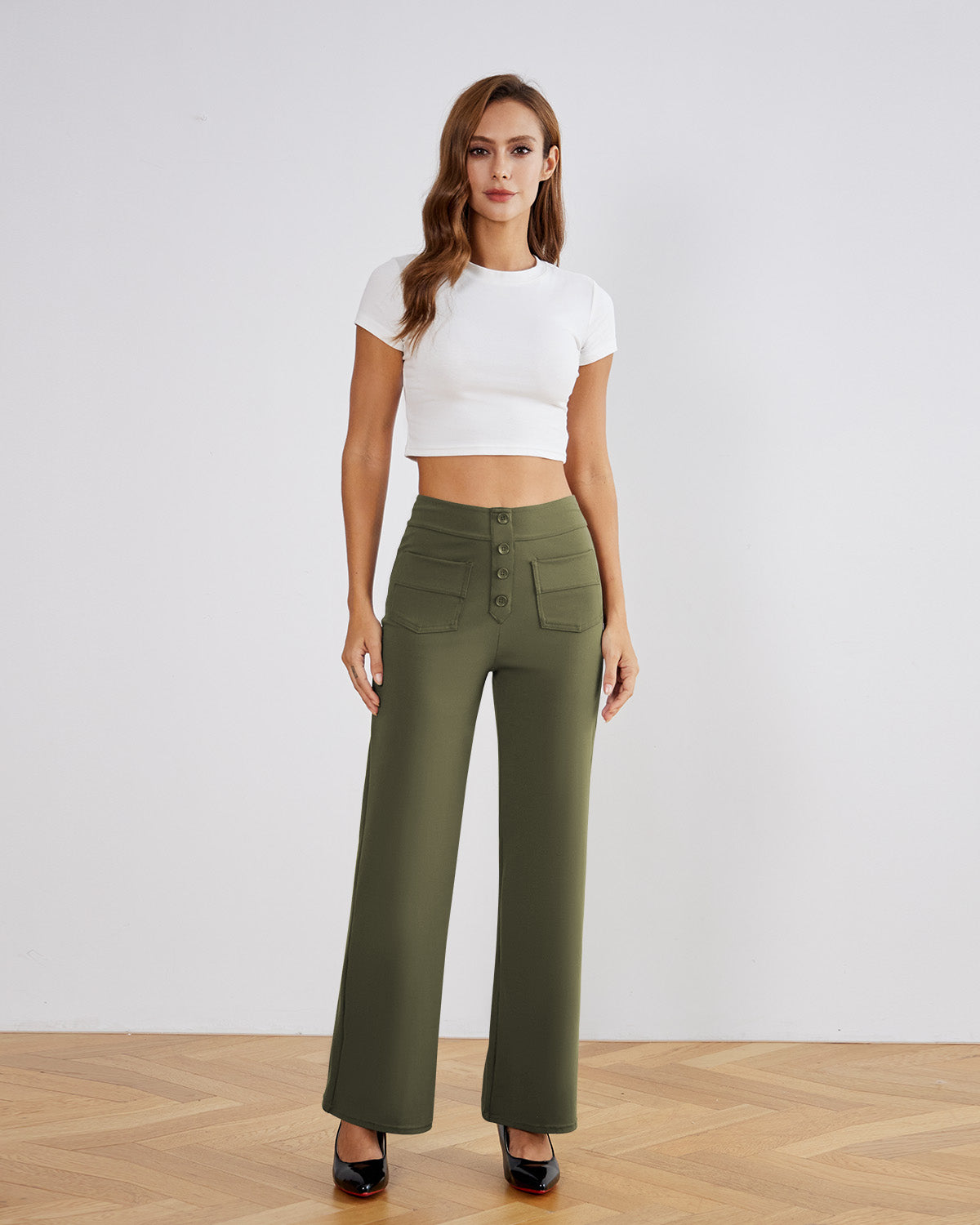 SwanSoft™ Multi-Button Straight Trousers