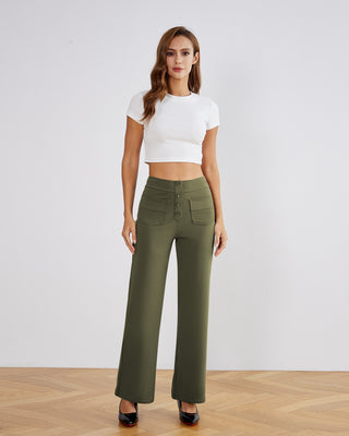 SwanSoft™ Multi-Button Straight Trousers