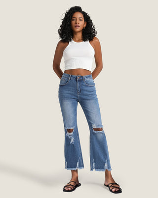 High Waist Distressed Flare Jeans