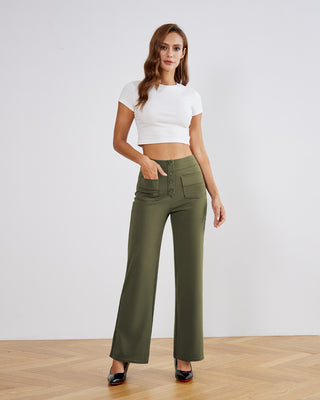 SwanSoft™ Multi-Button Straight Trousers