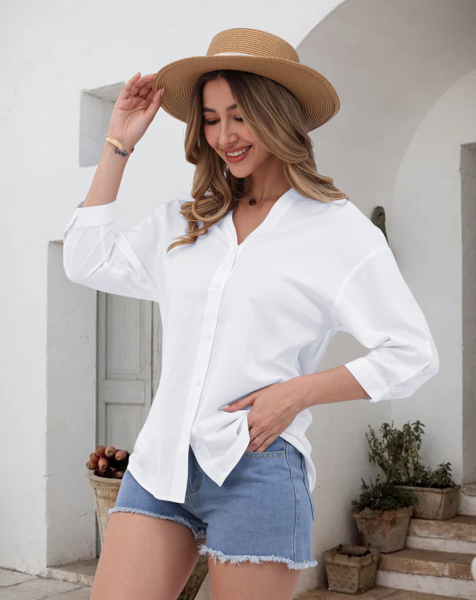 Aura V-Neck Breezy Cotton Top
