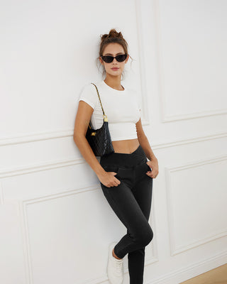 Crossover Waist Stretch Denim Jeggings