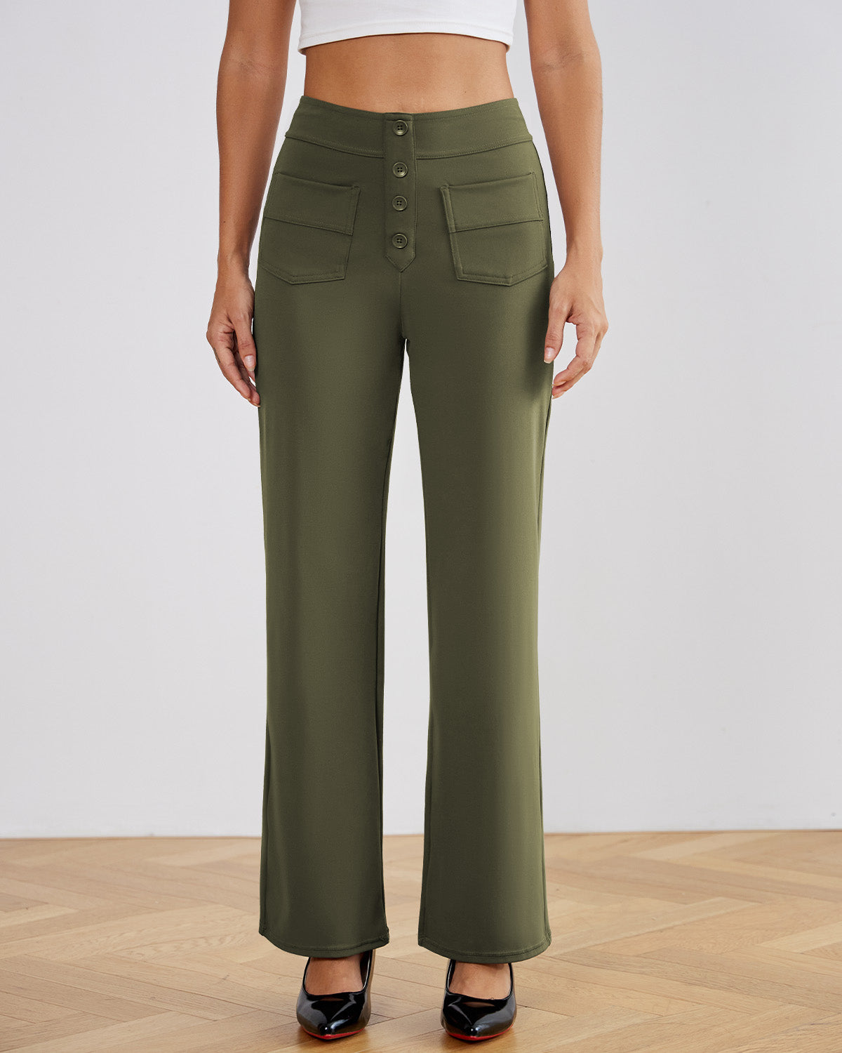 SwanSoft™ Multi-Button Straight Trousers