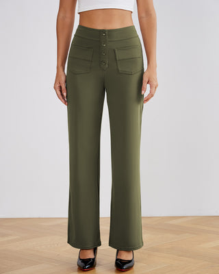 SwanSoft™ Multi-Button Straight Trousers