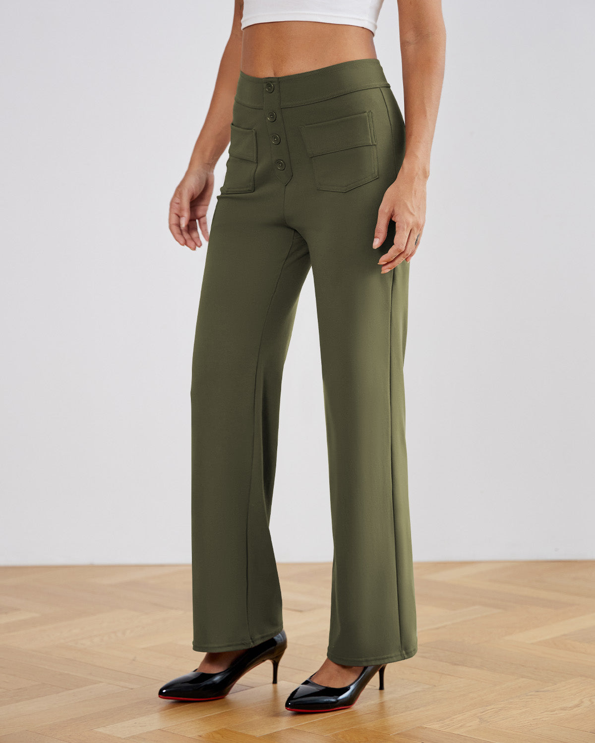 SwanSoft™ Multi-Button Straight Trousers