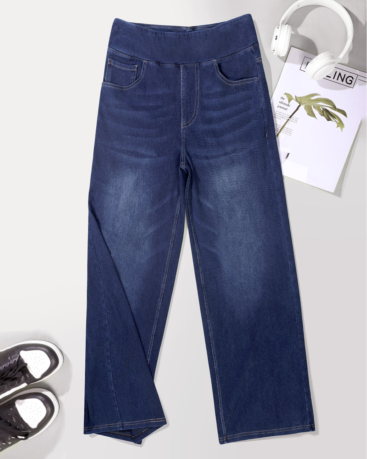Elastic Pull-On Wide Jeans