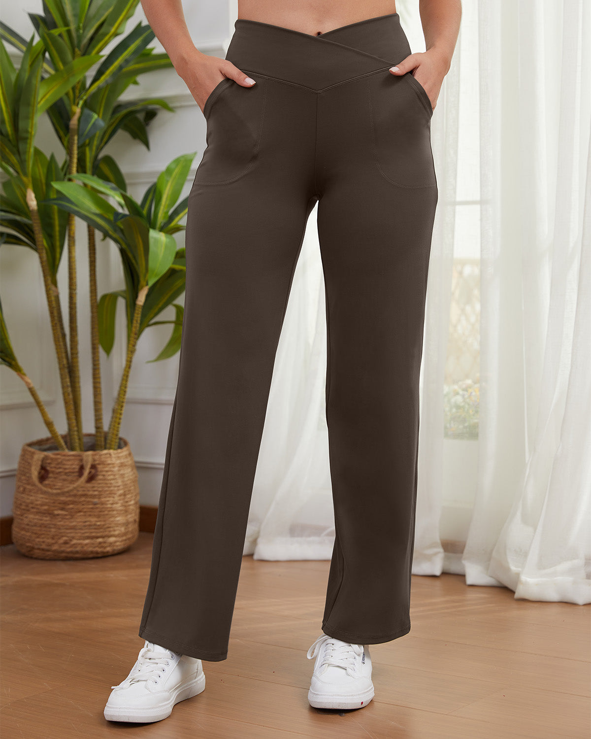 Crossover Waist Wide Leg Yoga Pants