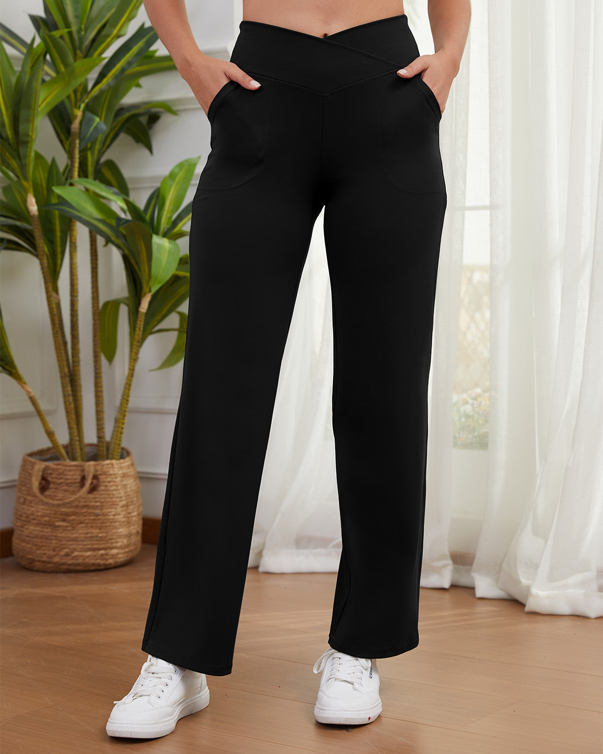 Crossover Waist Wide Leg Yoga Pants