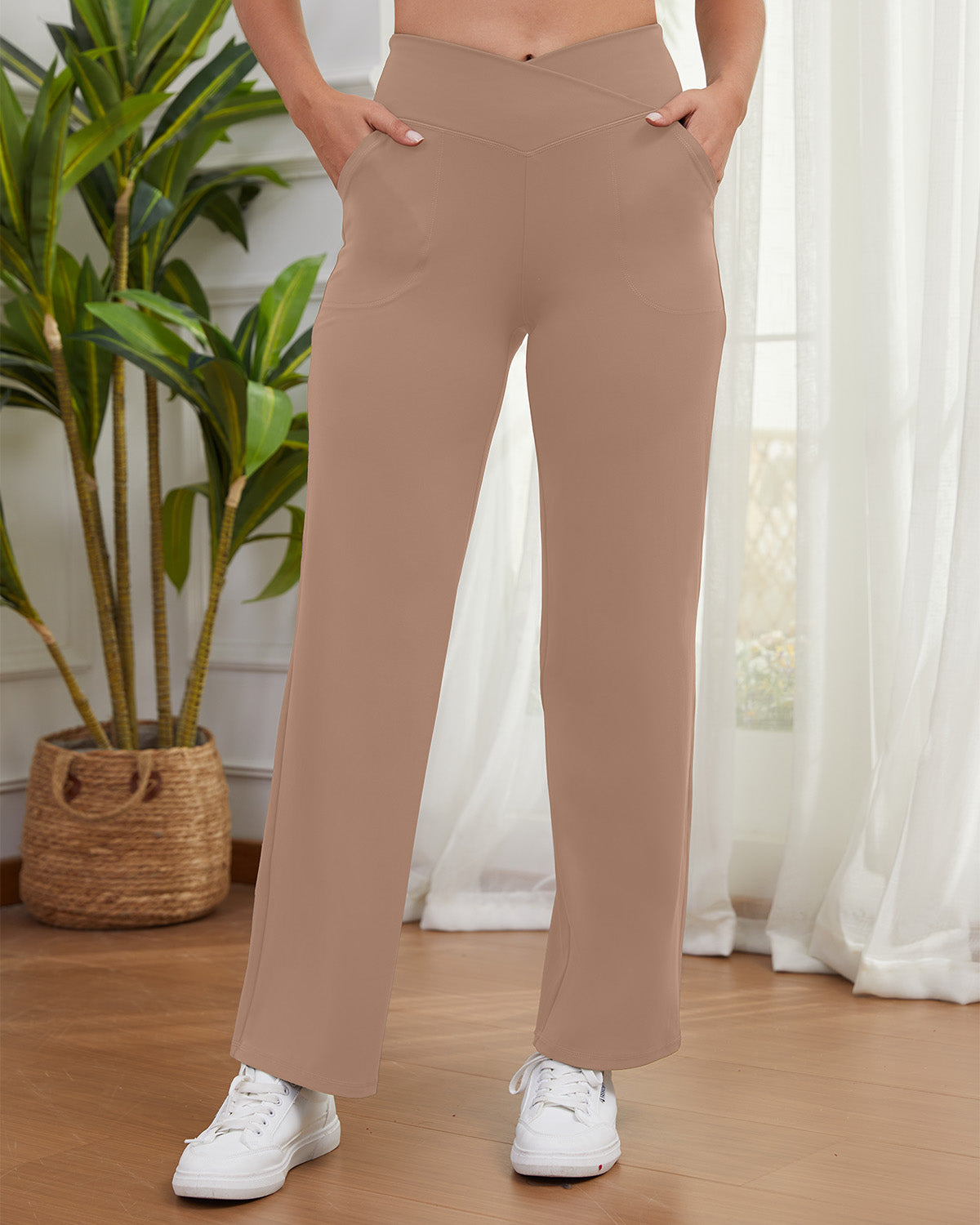 Crossover Waist Wide Leg Yoga Pants