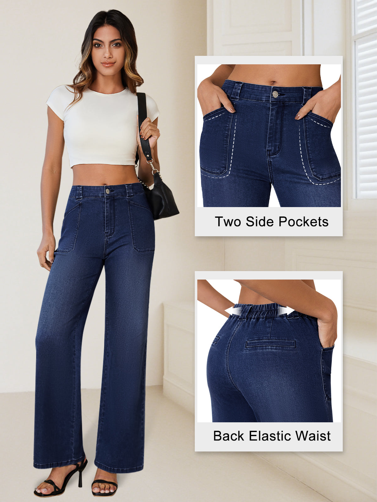 Symmetrical Patch-Pocket Wide Leg Denim