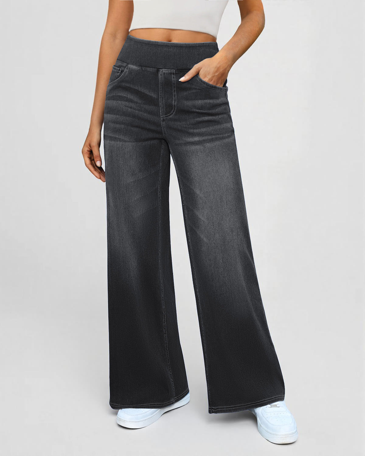 Elastic Pull-On Wide Jeans