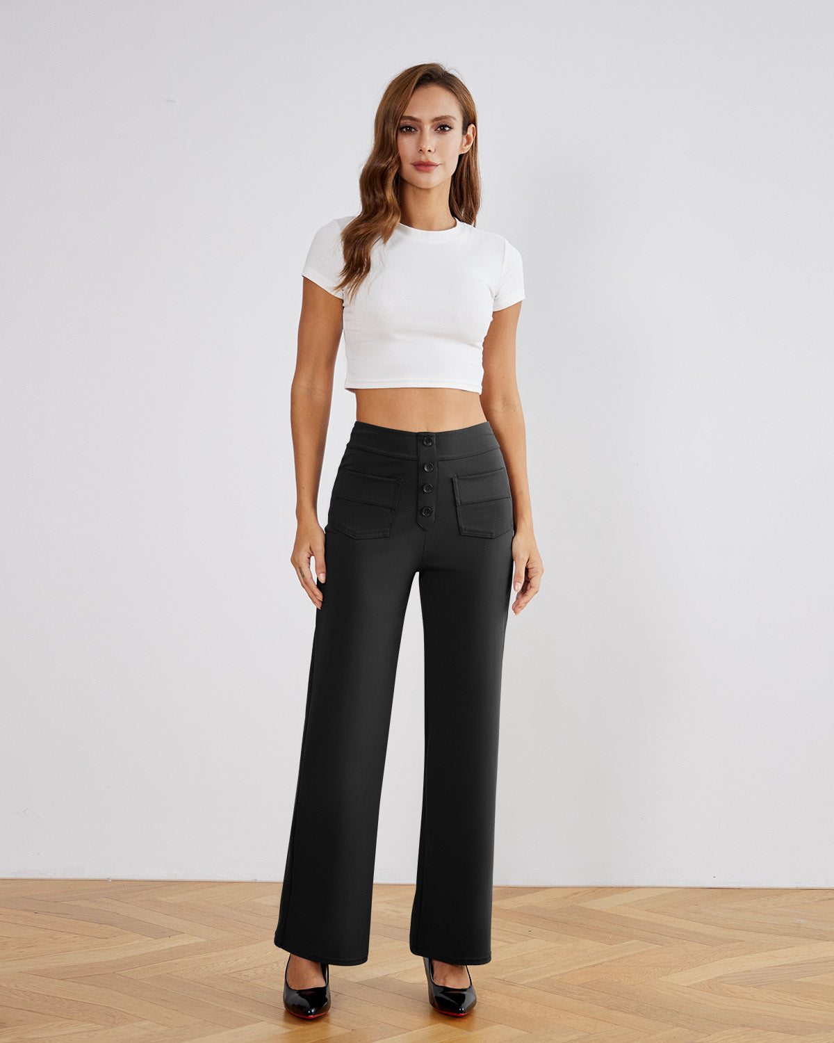 SwanSoft™ Multi-Button Straight Trousers