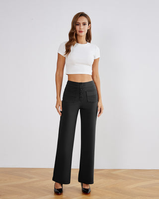 SwanSoft™ Multi-Button Straight Trousers