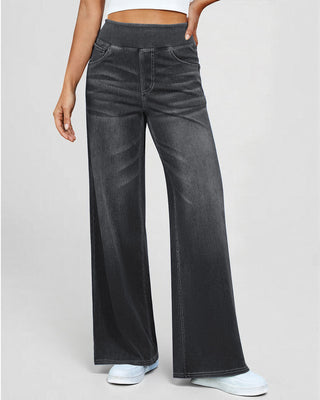 Elastic Pull-On Wide Jeans