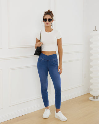 Crossover Waist Stretch Denim Jeggings