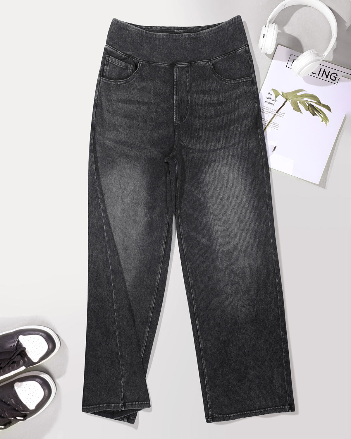 Elastic Pull-On Wide Jeans