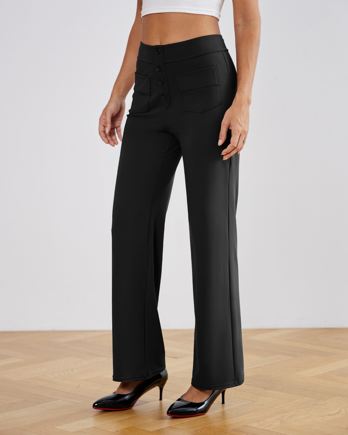 SwanSoft™ Multi-Button Straight Trousers