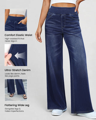 Elastic Pull-On Wide Jeans