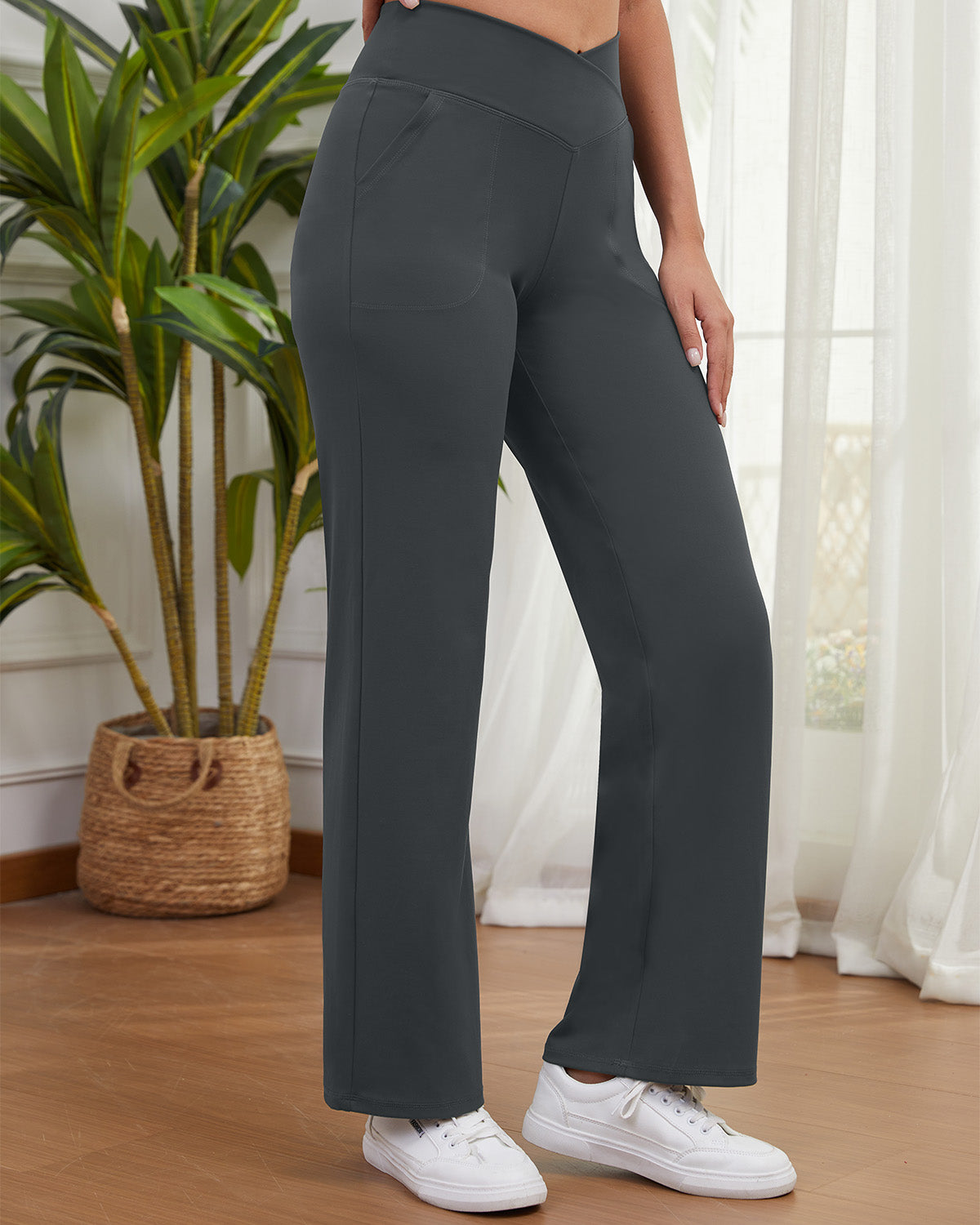 Crossover Waist Wide Leg Yoga Pants