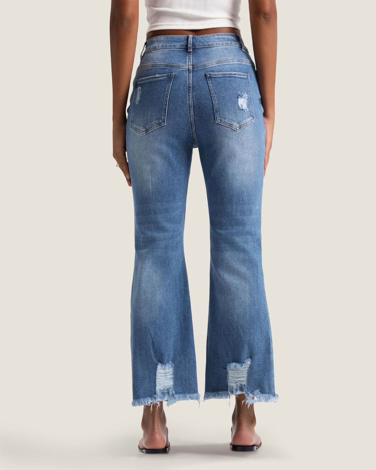 High Waist Distressed Flare Jeans