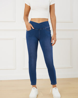 Crossover Waist Stretch Denim Jeggings
