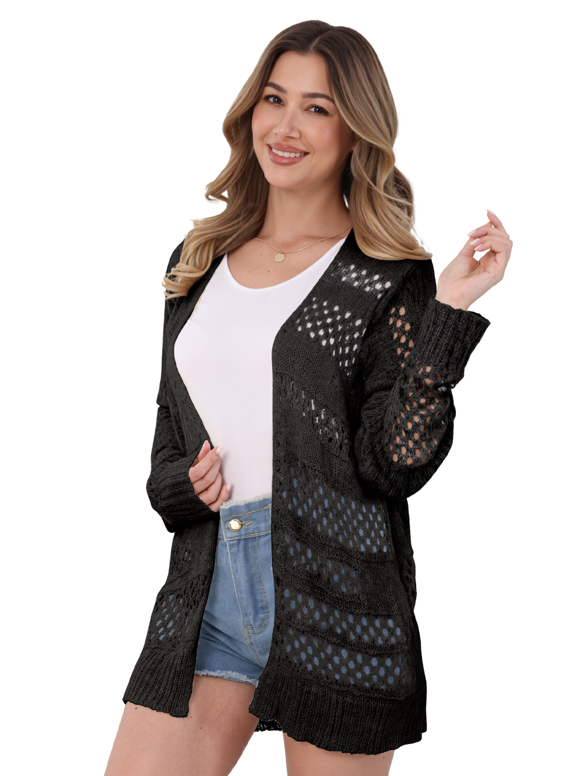 Lattice Weave Open Cardigan