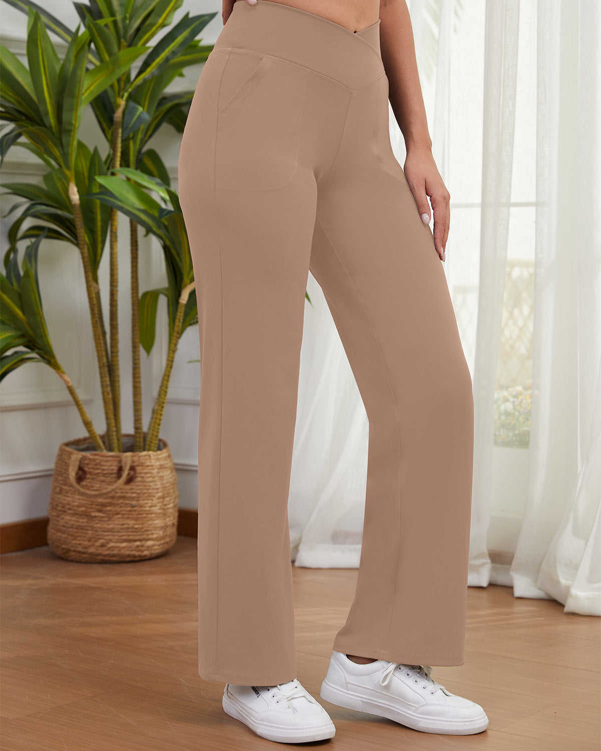 Crossover Waist Wide Leg Yoga Pants