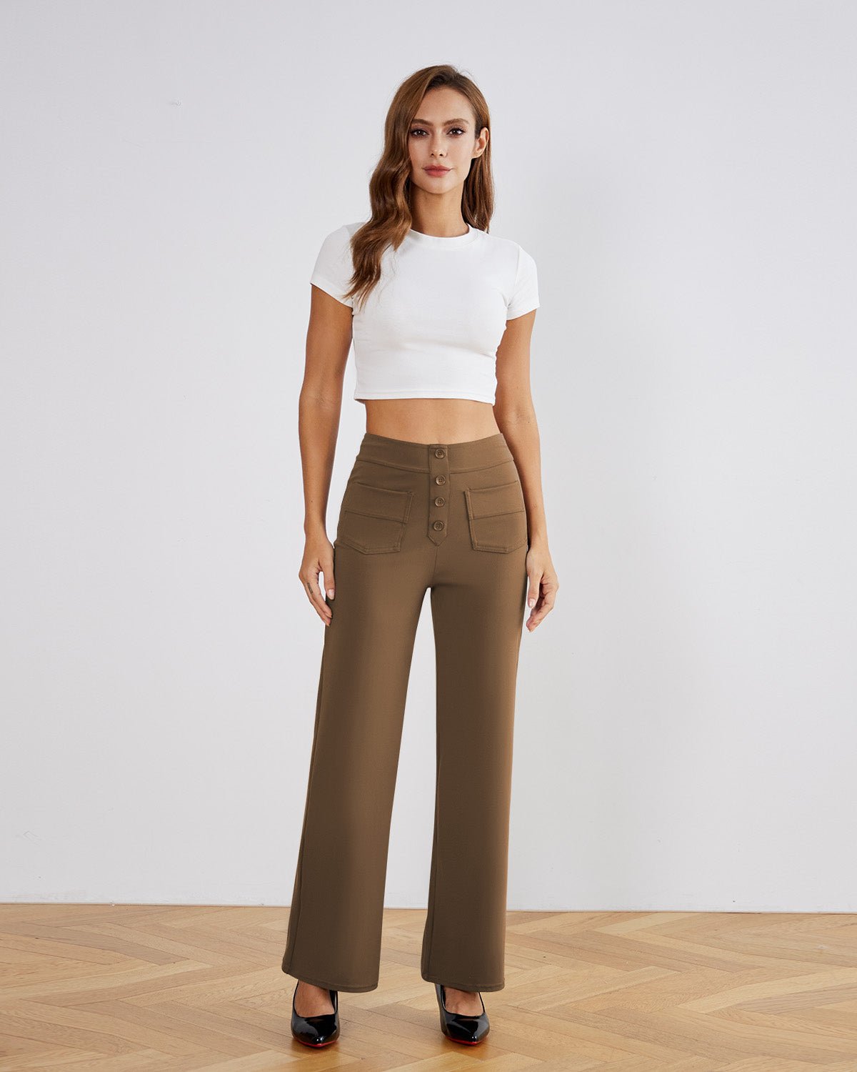 SwanSoft™ Multi-Button Straight Trousers