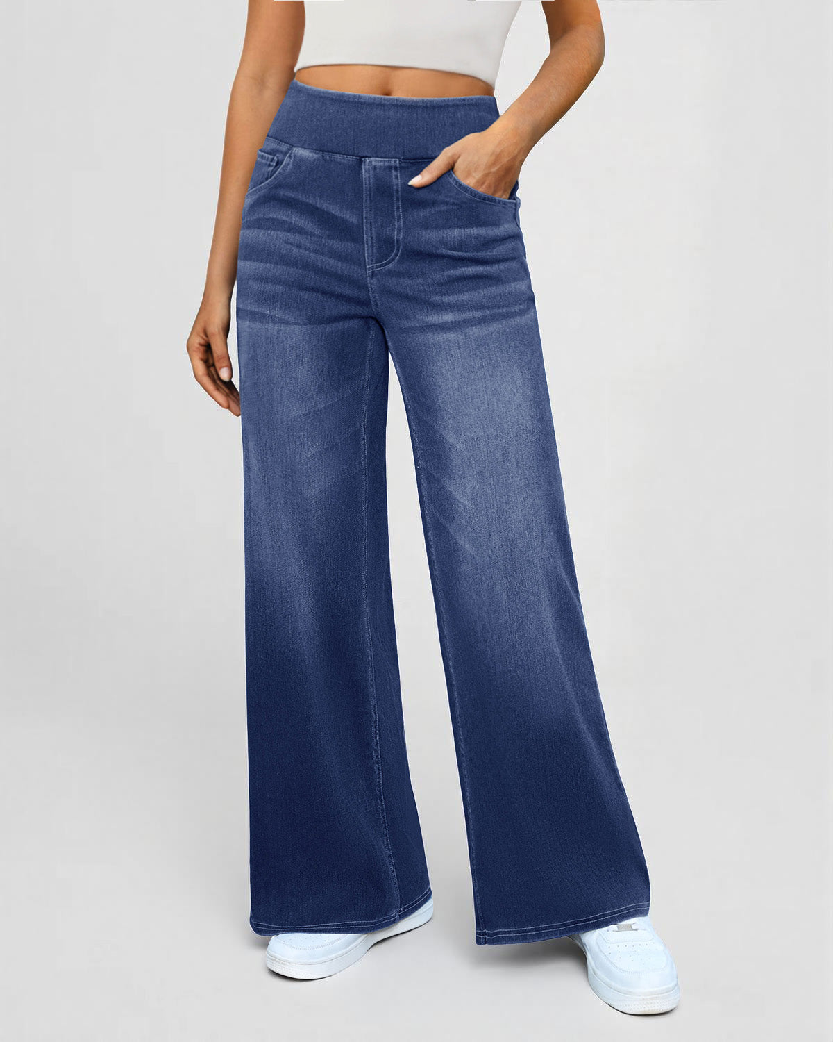 Elastic Pull-On Wide Jeans