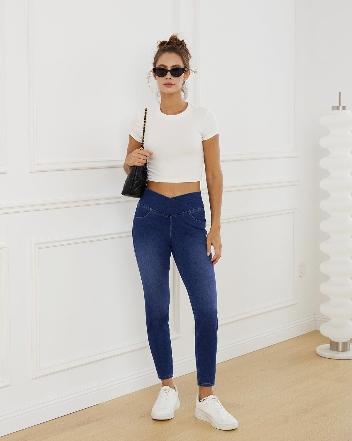 Crossover Waist Stretch Denim Jeggings