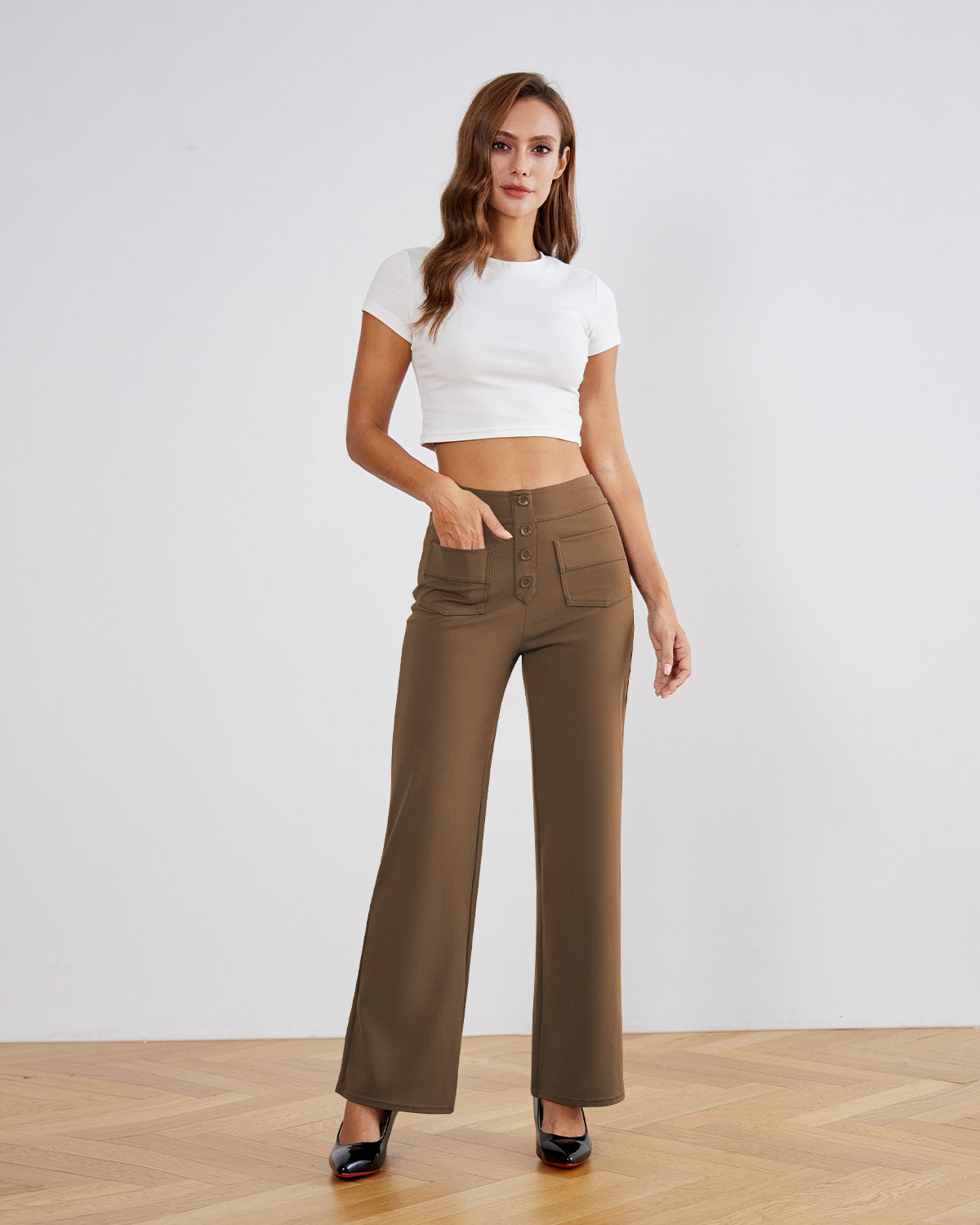SwanSoft™ Multi-Button Straight Trousers
